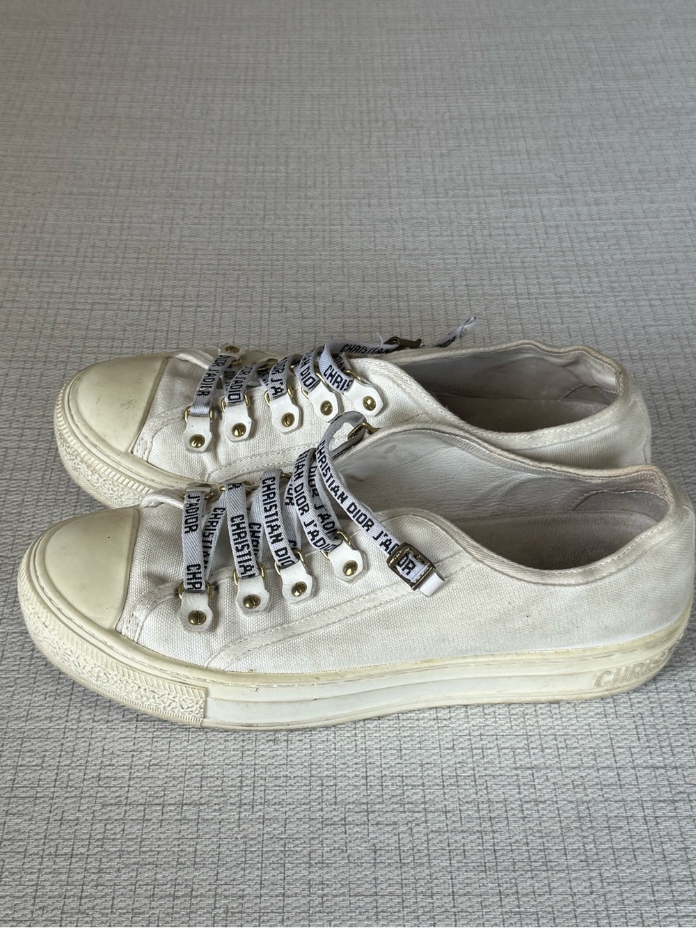 Dior Cream White Canvas J'Adior Lace-Up Sneakers - Picture 3 of 7